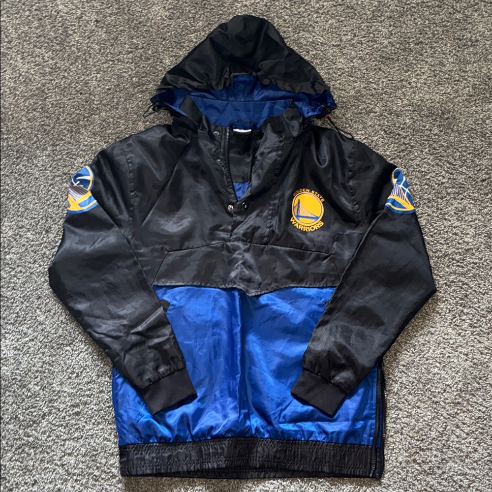 Golden State Warriors Black and Royal Blue Pullover Windbreaker